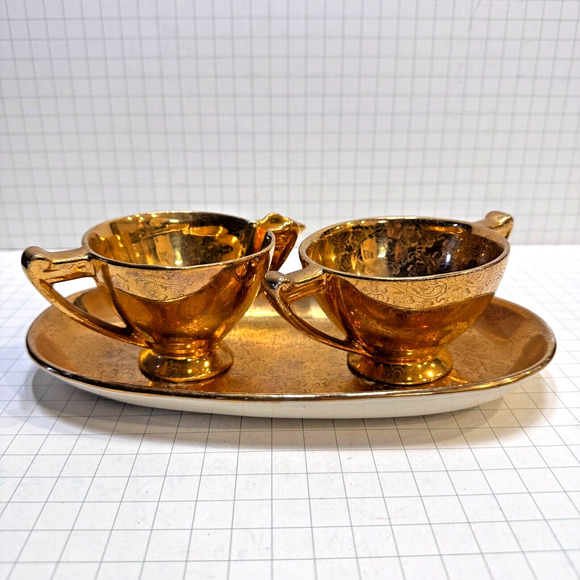 VTG MCM Lady Hamilton 22k Warranted Gold Cup Pair Floral Etching w Saucer Set - Picture 1 of 16